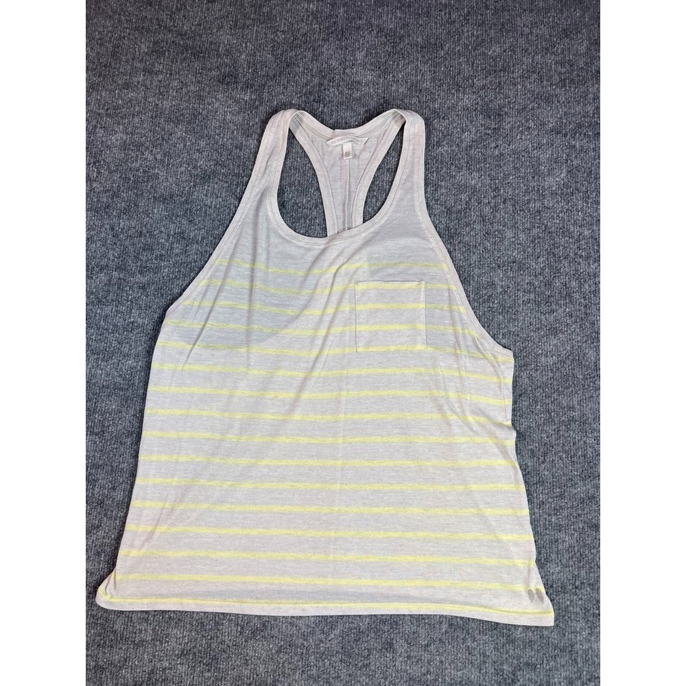 Victoria's Secret L Relaxed Fit Stripe Racerback Lounge Tank Gray Neon Yellow